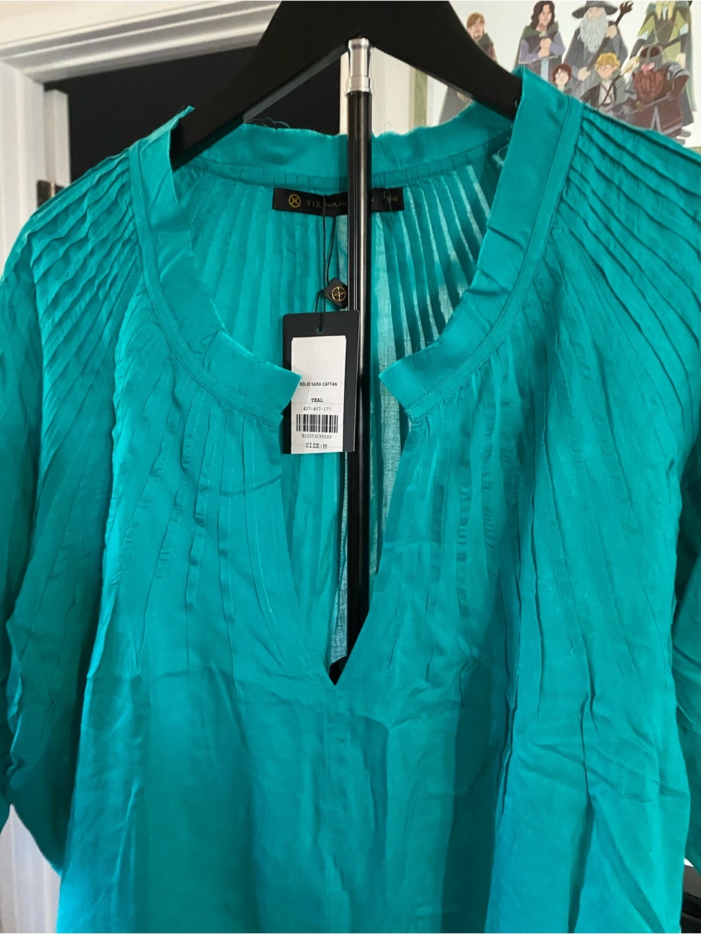 Relaxed Teal Swim Coverup with Drawstring Waist - Picture 7 of 12